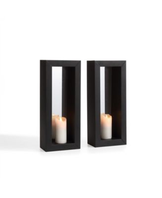 Danya B Set of 2 Vertical Mirror Pillar Candle Sconces with Metal Frame