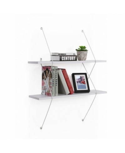 Danya B. Contemporary Two Level White Shelving System with Wire Brackets