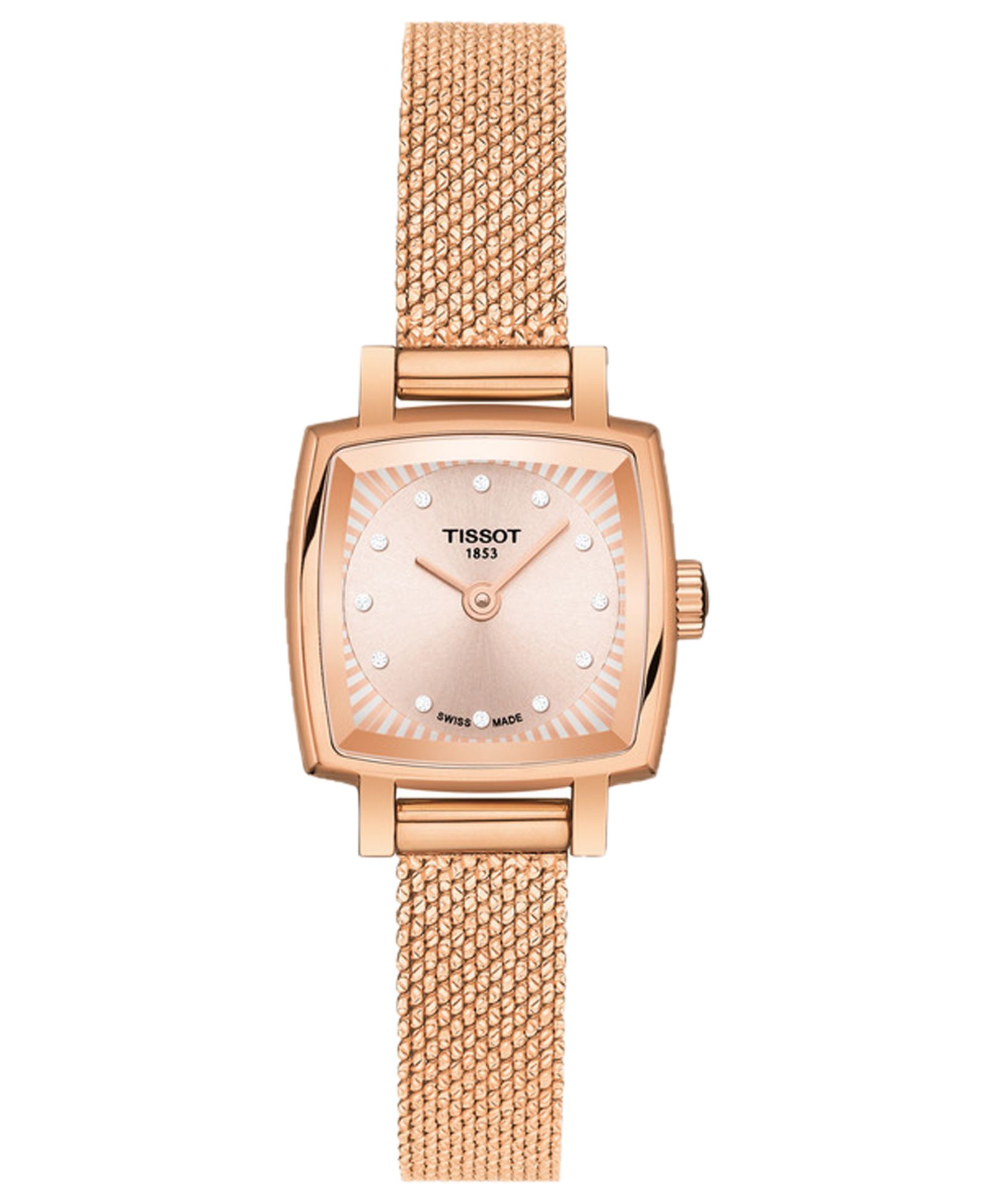 Tissot Женские швейцарские часы T-Lady Lovely с бриллиантами и розовым золотым браслетом 20mm