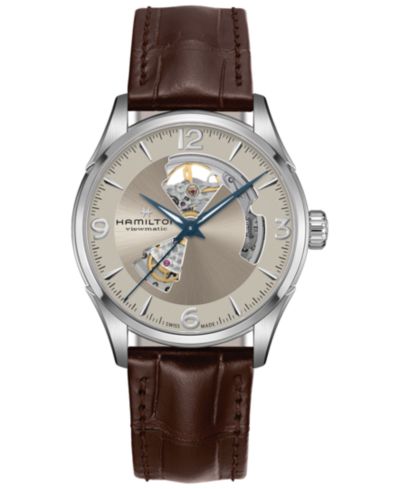 Hamilton Men’s Swiss Automatic Jazzmaster Open Heart Brown Leather Strap Watch 42mm
