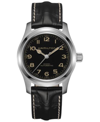 Hamilton Men’s Swiss Automatic Khaki Field Murph Black Leather Strap Watch 42mm