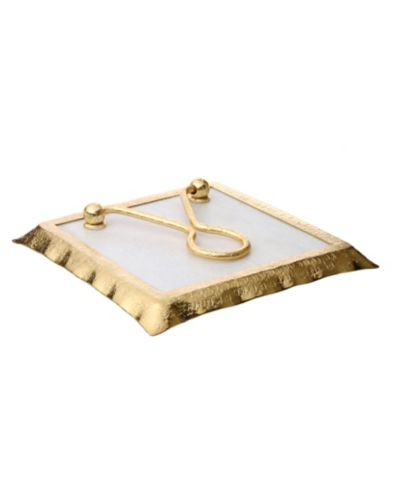 Classic Touch 7.75" Square Marble Napkin Holder with Rim