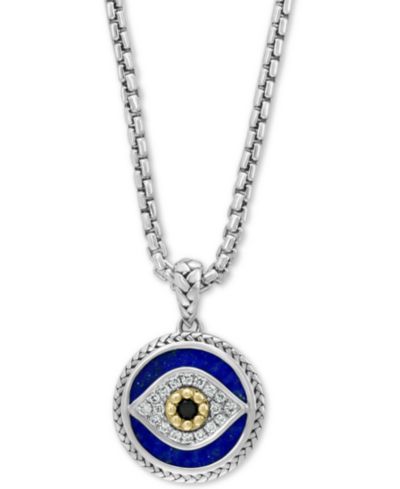 EFFY® Multi-Gemstone & Diamond (1/10 ct. t.w.) Evil Eye 22" Pendant Necklace in Sterling Silver & 14k Gold