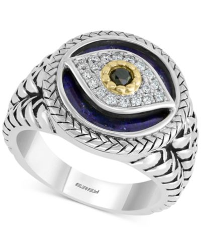 Мужское кольцо EFFY® Multi-Gemstone & Diamond (1/10 ct. t.w.) Evil Eye из стерлингового серебра и 14k Gold
