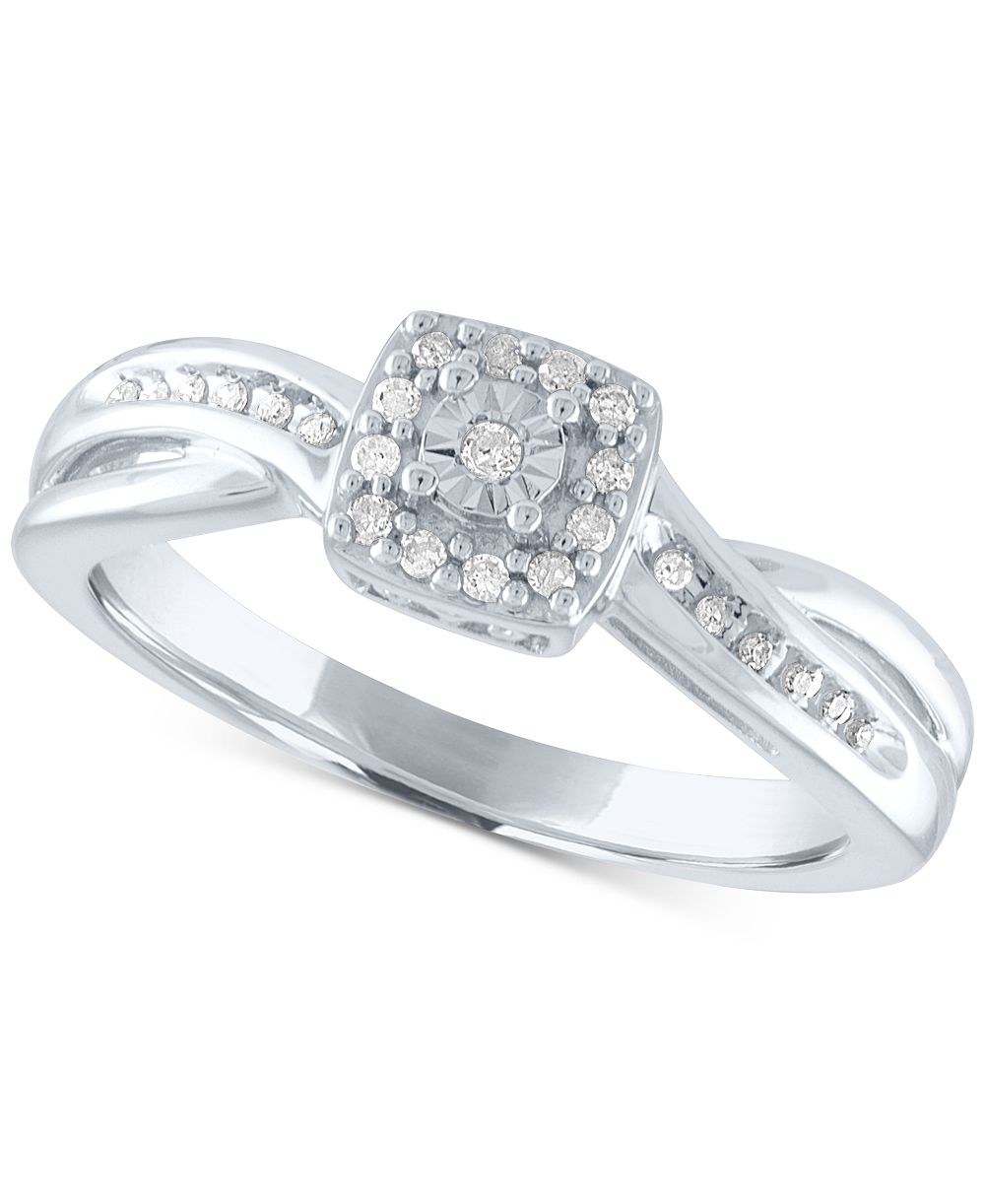 Promised Love Кольцо обещаний Diamond Square Cluster (1/10 ct. t.w.) из стерлингового серебра