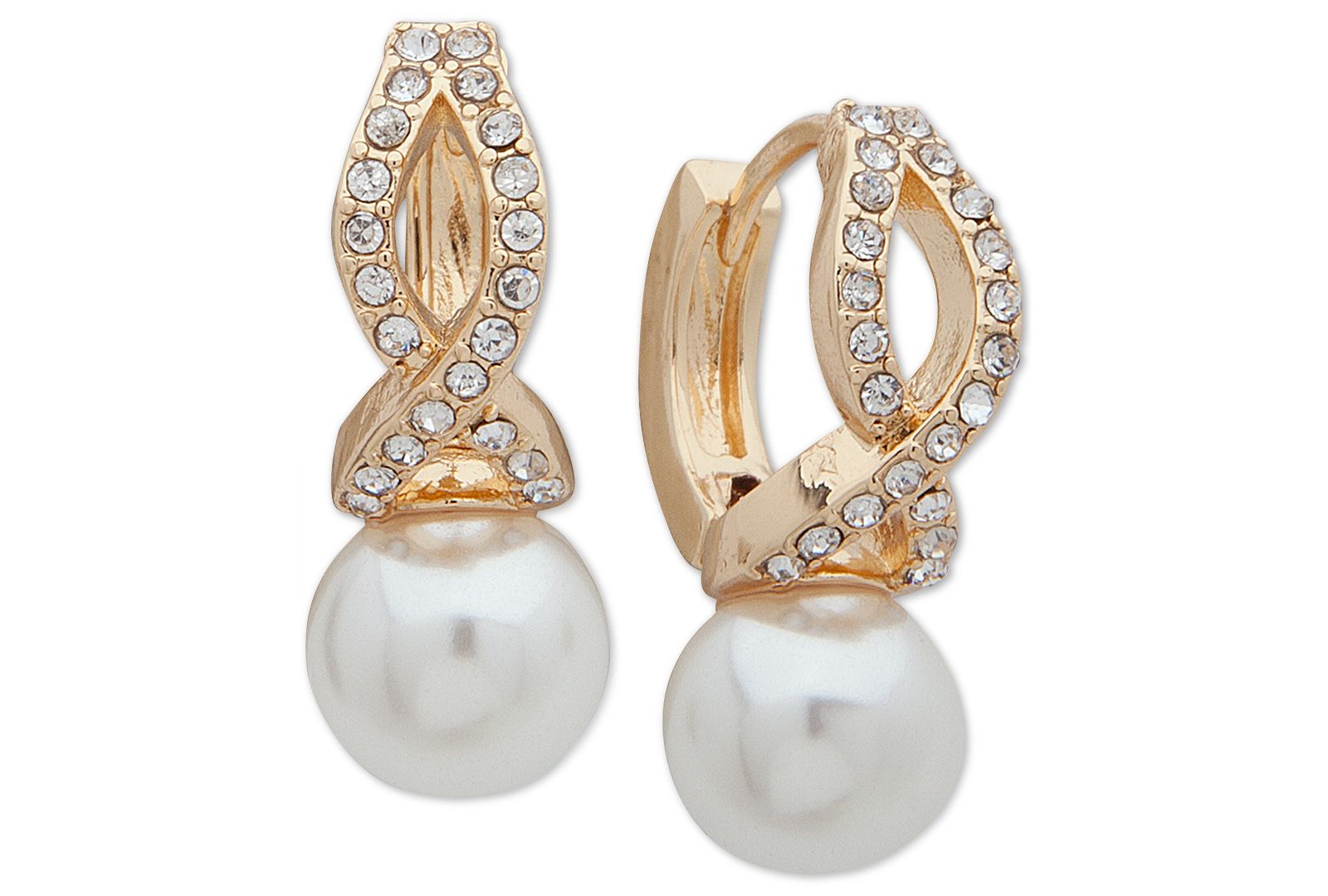 Anne Klein серьги-подвески с имитацией жемчуга и кристалла Gold-Tone