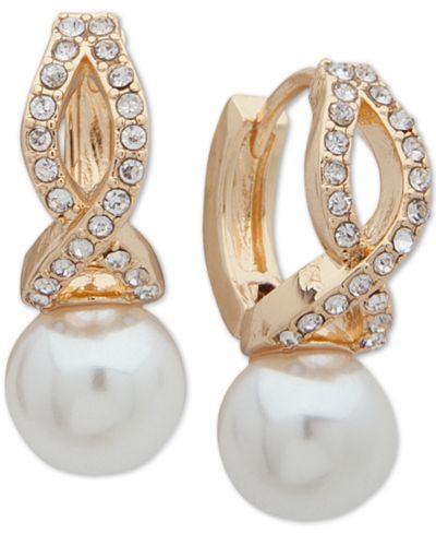 Anne Klein серьги-подвески с имитацией жемчуга и кристалла Gold-Tone