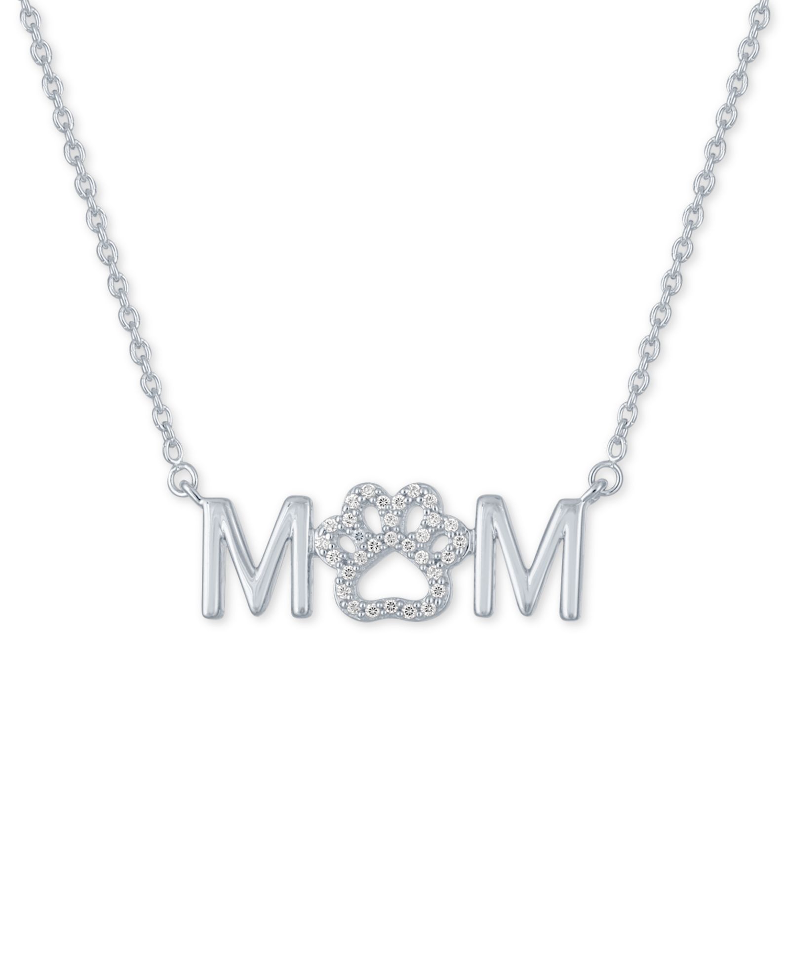 Подвеска-ожерелье Diamond "Mom" Paw 18" в Sterling Silver (1/10 ct. t.w.)