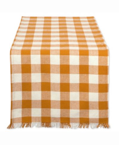 Тяжелая клетчатая дорожка для стола Pumpkin Spice с бахромой, 14" X 108"