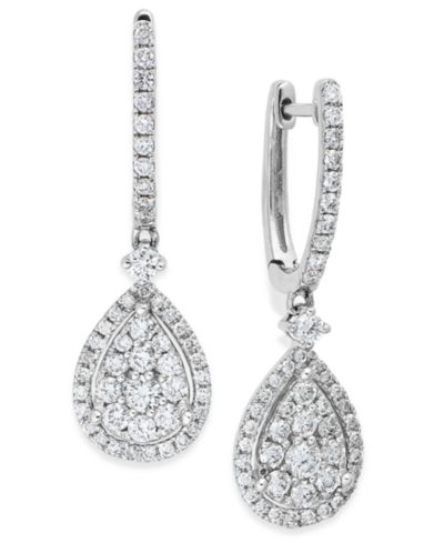 Diamond Cluster Teardrop Earrings в 14k White Gold (1 ct. t.w.)