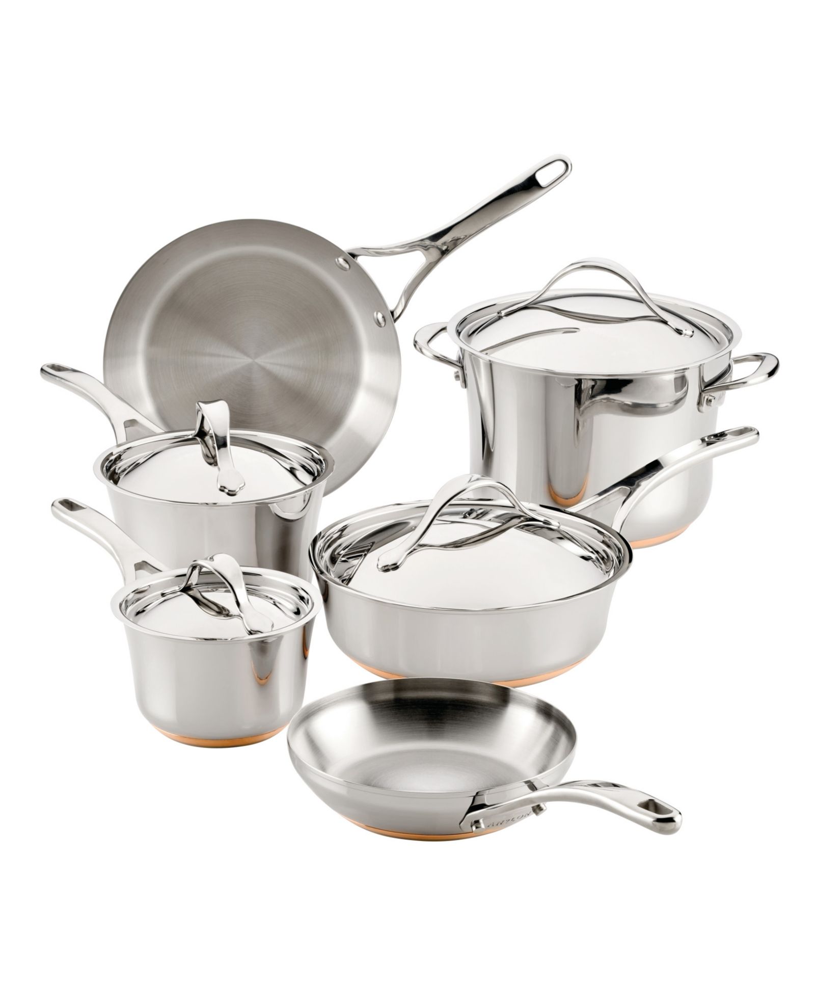 Anolon Nouvelle Copper Stainless Steel Cookware Set, 10 Piece, Silver