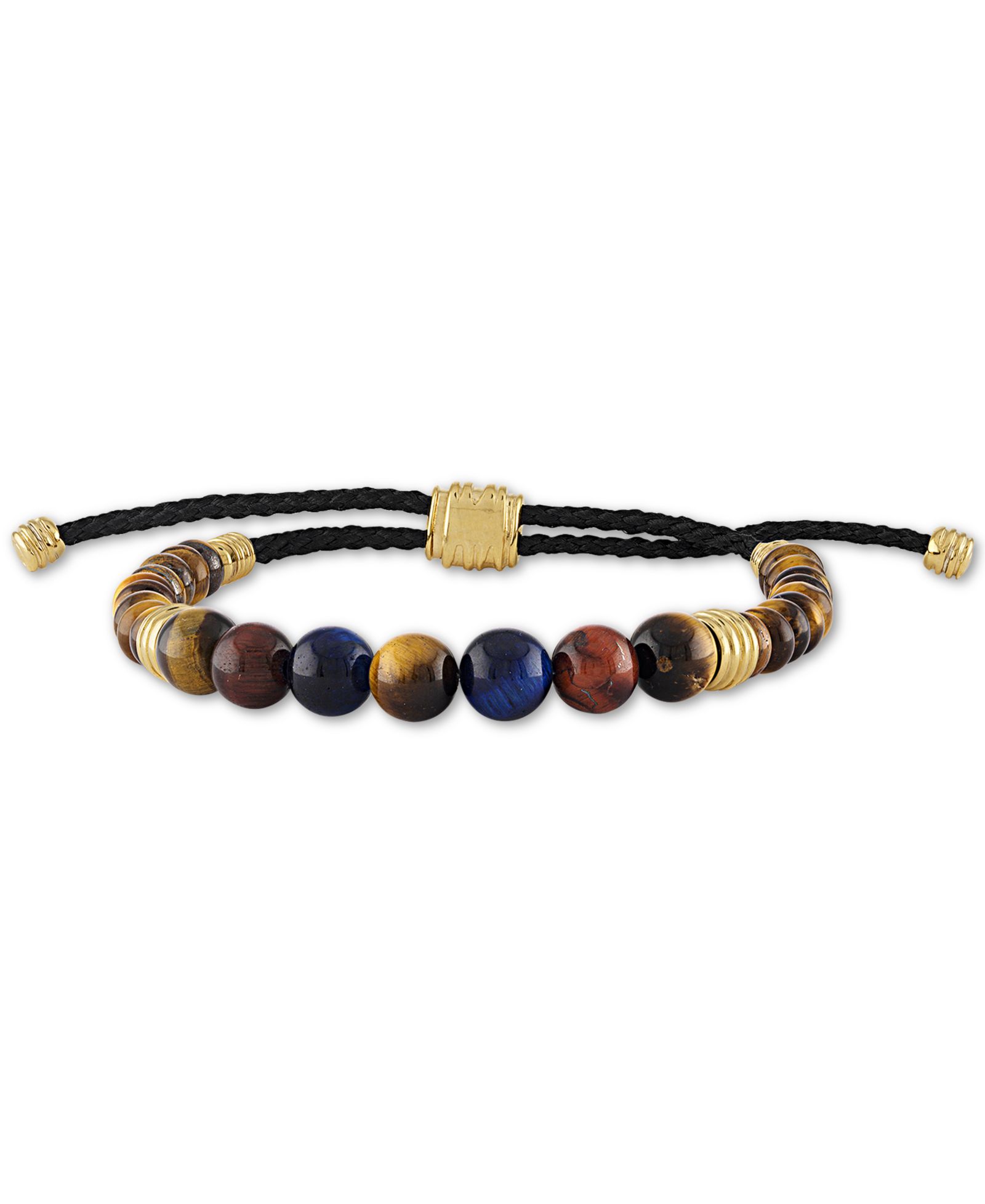 Мужской браслет Esquire Men's Jewelry Multicolor Tiger's Eye Bead Bolo в 14k Gold-Plated Sterling Silver