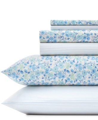 Laura Ashley Jaynie Ticking Stripe 6-Pc. Sheet Set, Queen
