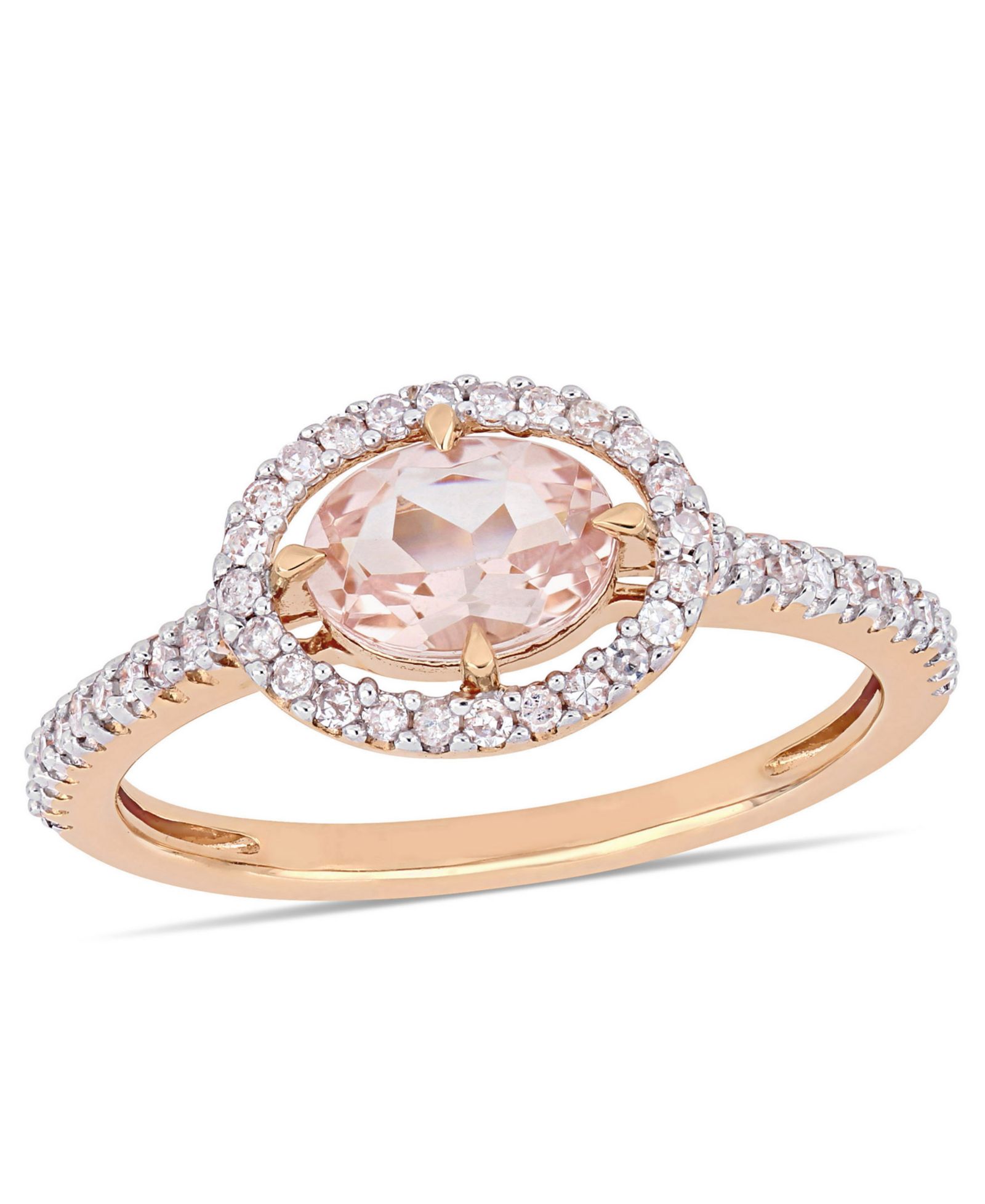 Кольцо с морганитом (3/4 ct.t.w.) и бриллиантом (1/4 ct.t.w.) в оправе Halo, 14k Rose Gold
