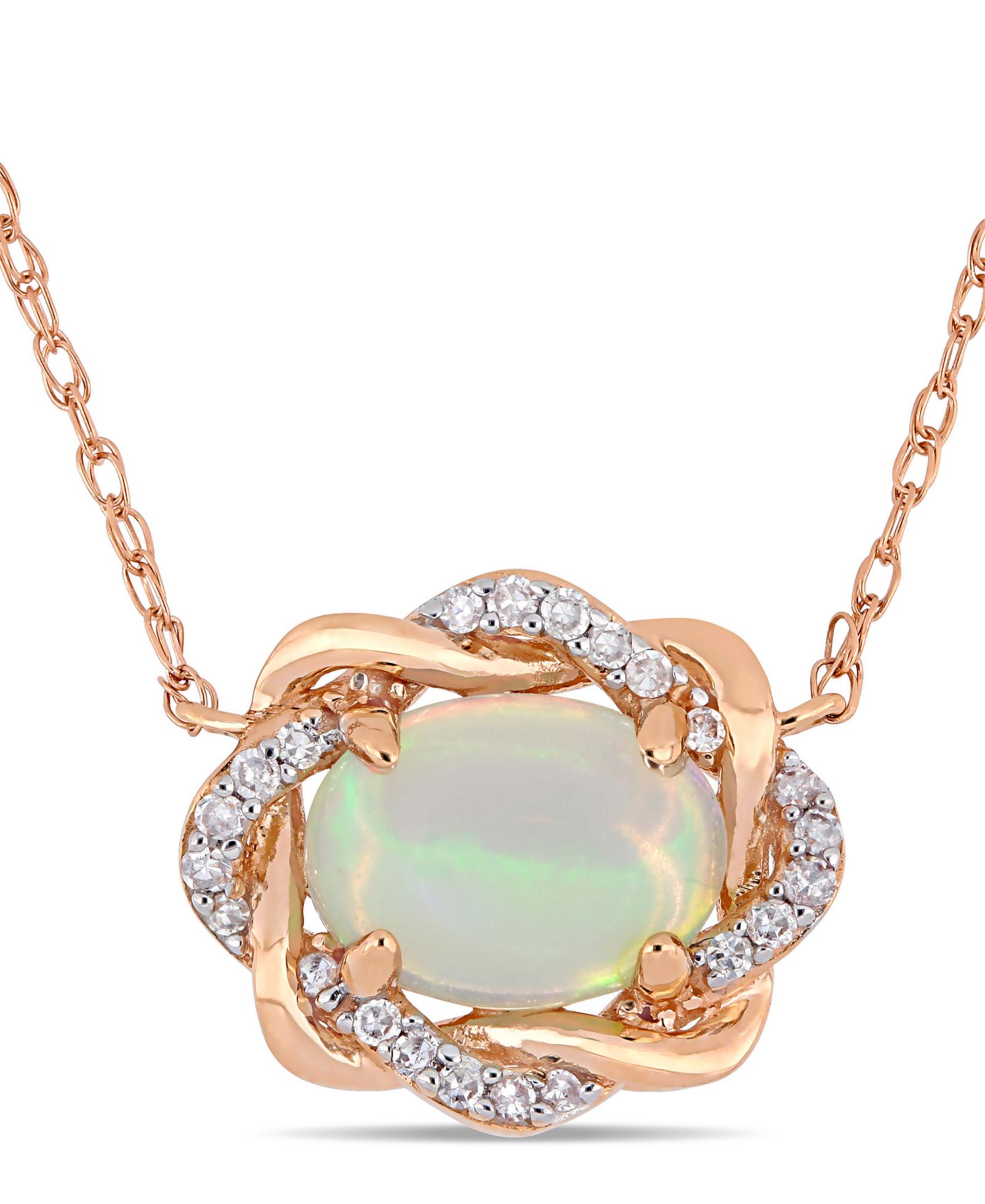 Blue Opal (3/4 ct.t.w.) и Diamond (1/10 ct.t.w.) переплетенное ожерелье Halo 17" в 10k Rose Gold