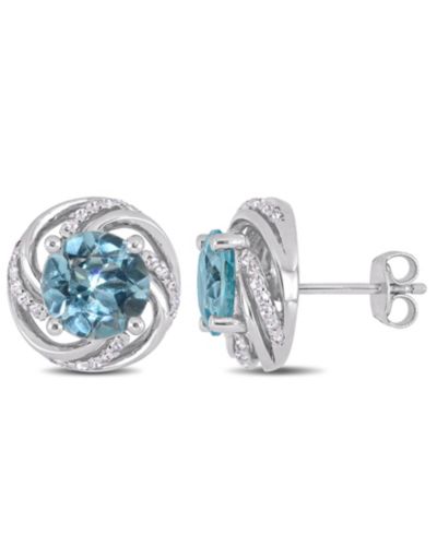Серьги-гвоздики Swirl Halo из стерлингового серебра с синим топазом (4-3/4 ct. t.w.) и белым топазом (1/4 ct.t.w.)