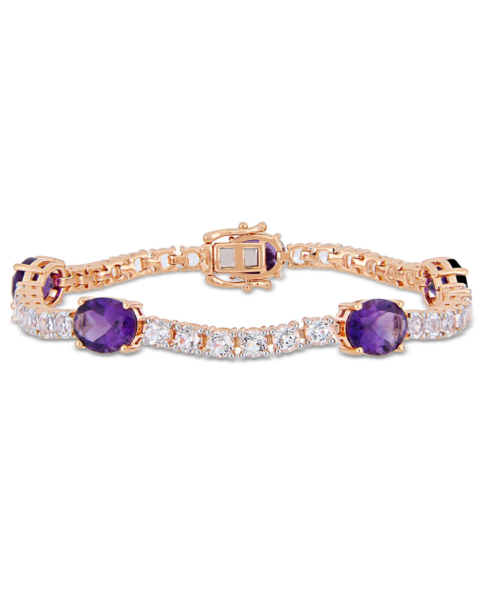 Браслет-цепочка Amethyst (12 ct.t.w.) и White Topaz (9 ct. t.w.) в 18k Rose Gold over Sterling Silver