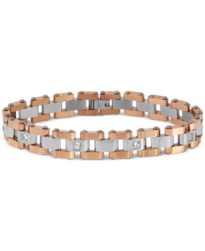Мужской браслет из нержавеющей стали и розового напыления Diamond 1/5 ct. t.w.