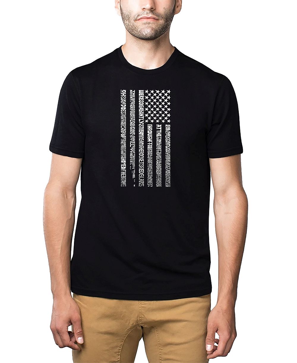 LA Pop Art Men's Cotton/Poly Blend Word Art T-Shirt - USA Flag Anthem