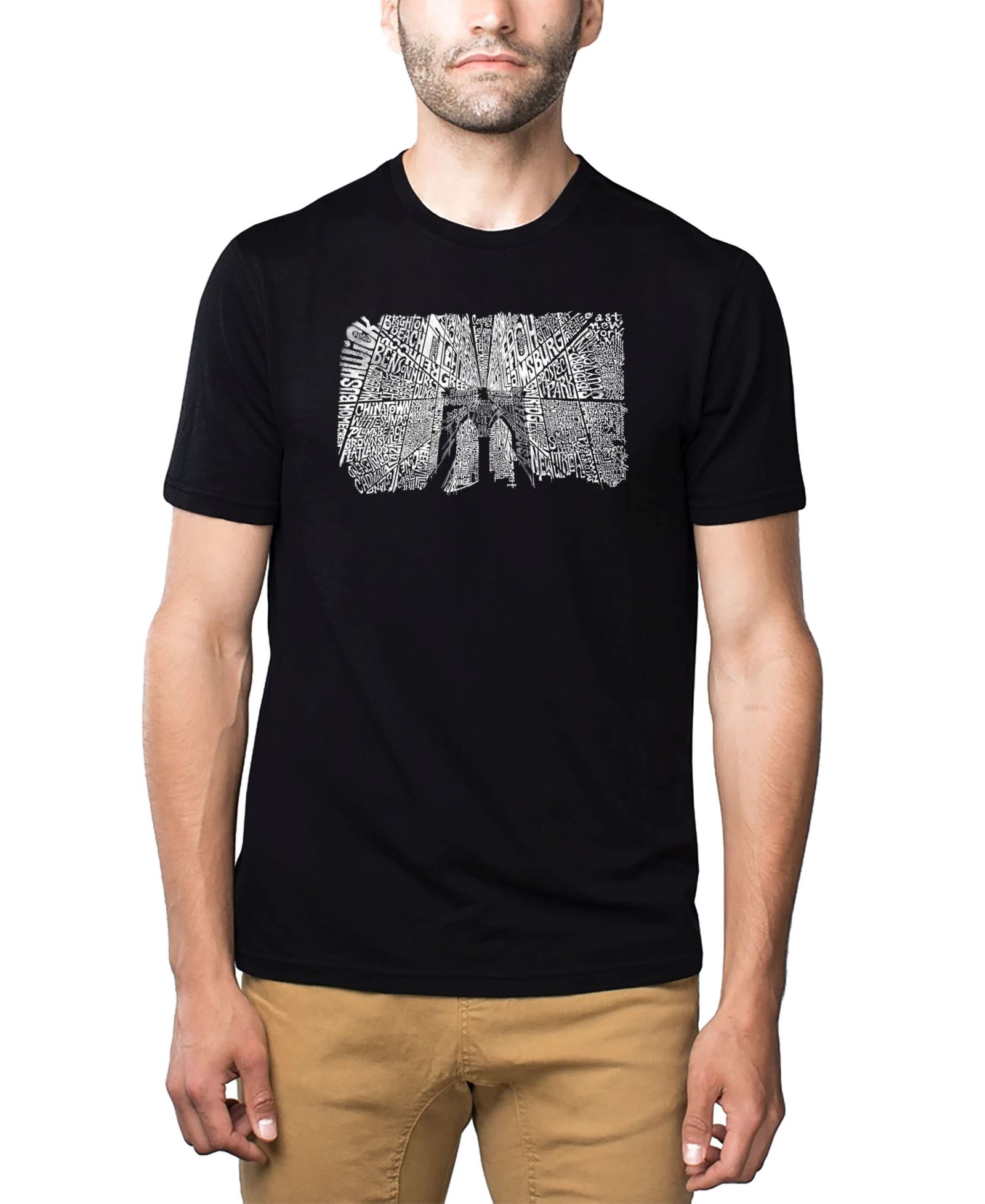 LA Pop Art Men's Cotton/Poly Blend Word Art T-Shirt - Brooklyn Bridge