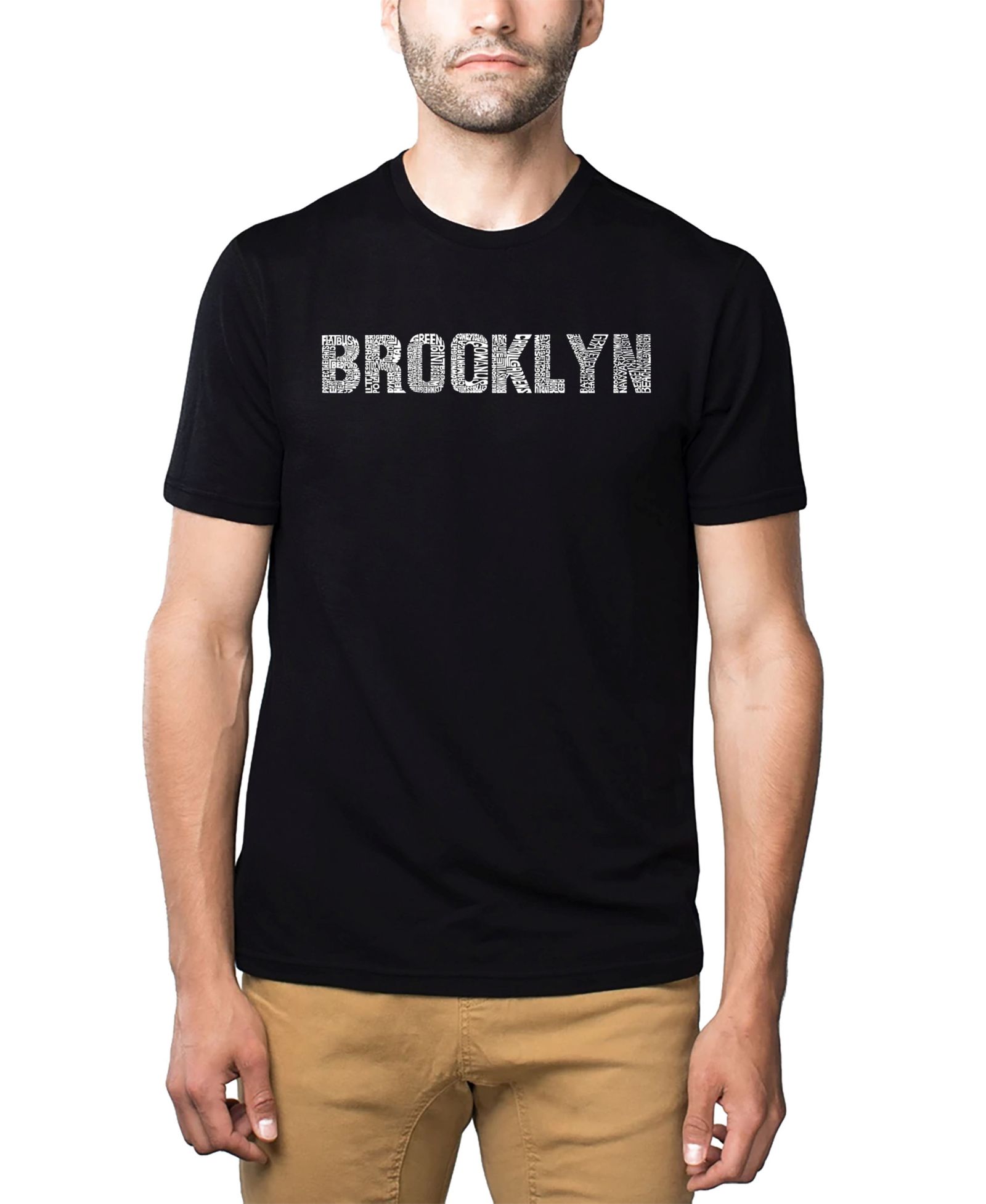 LA Pop Art Men's Cotton/Poly Blend Word Art T-Shirt - Brooklyn Neighborhoods