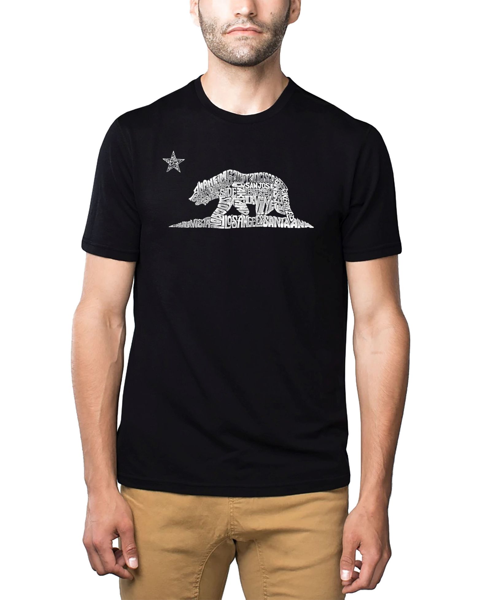 LA Pop Art Men's Cotton/Poly Blend Word Art T-Shirt - California Bear