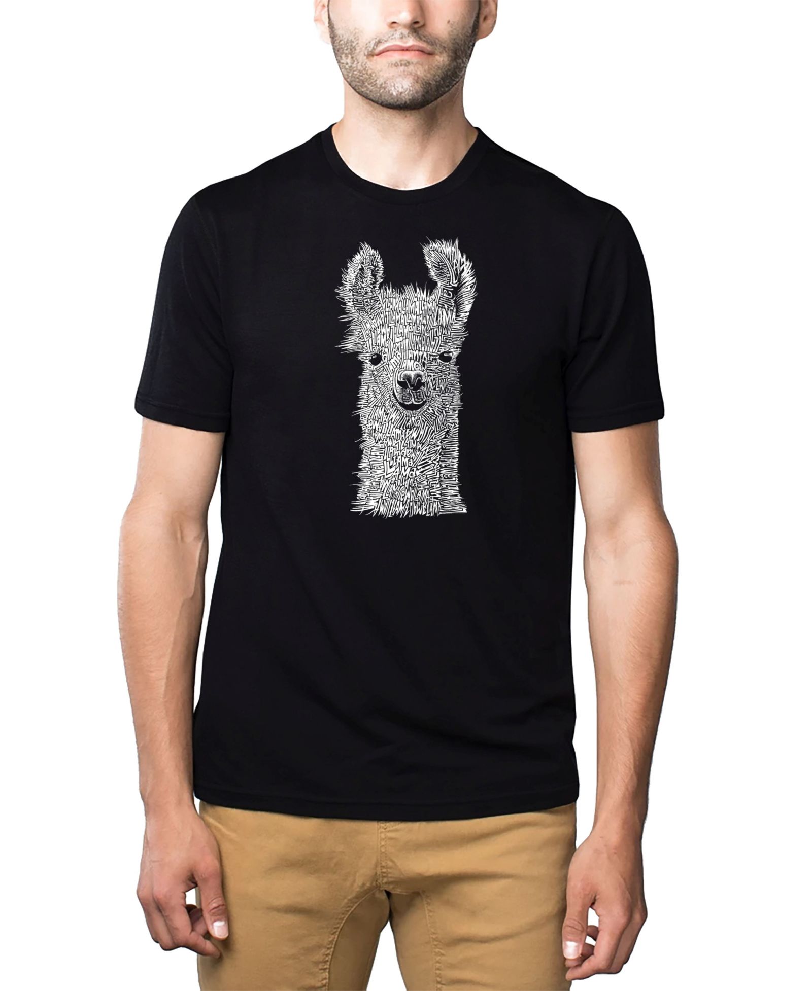 LA Pop Art Men's Cotton/Poly Blend Word Art T-Shirt - Llama