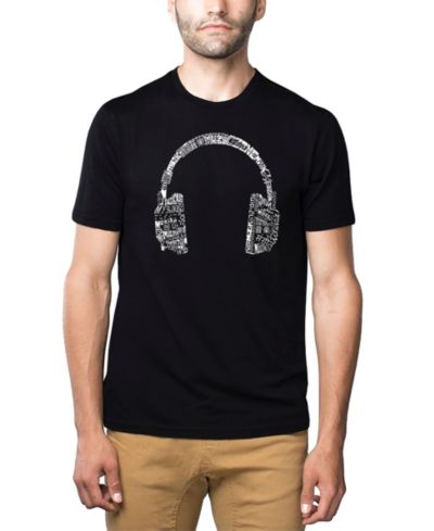 LA Pop Art Mens Premium Blend Word Art T-Shirt - Headphones - Music in Different Languages