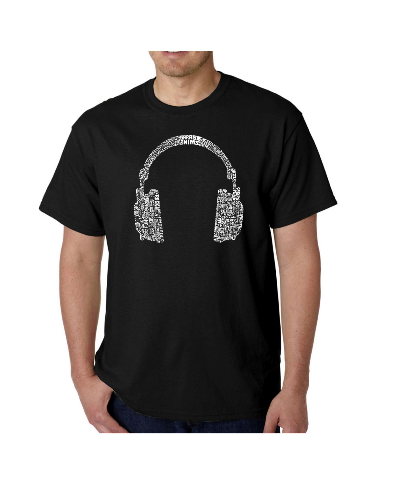 Мужская футболка LA Pop Art Word Art - Headphones - 63 Genres of Music