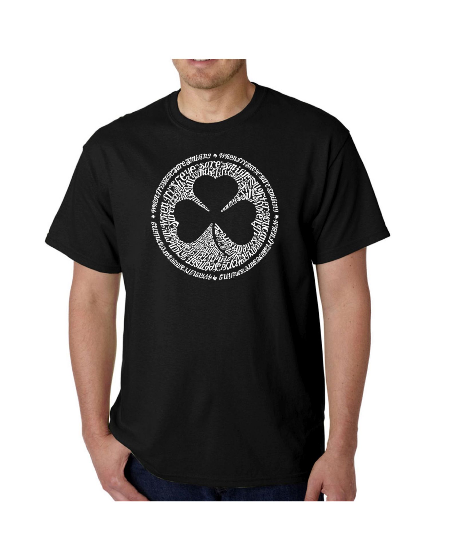 LA Pop Art Mens Word Art T-Shirt - Irish Eyes Clover