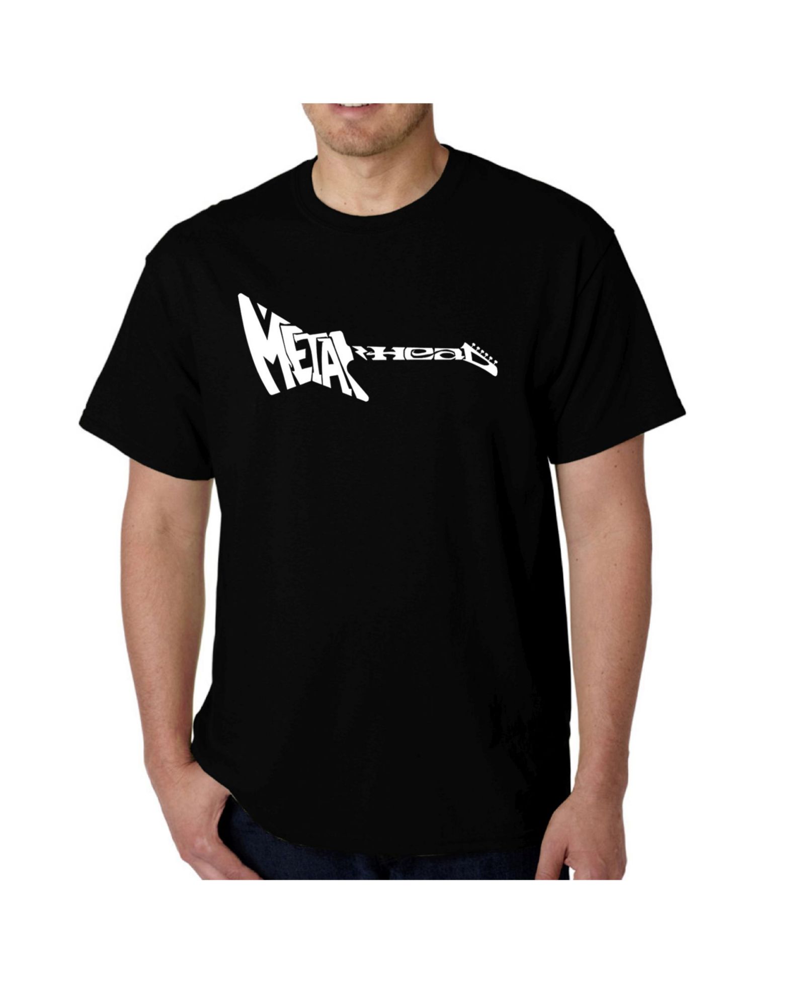 LA Pop Art Mens Word Art T-Shirt - Metal Head Guitar
