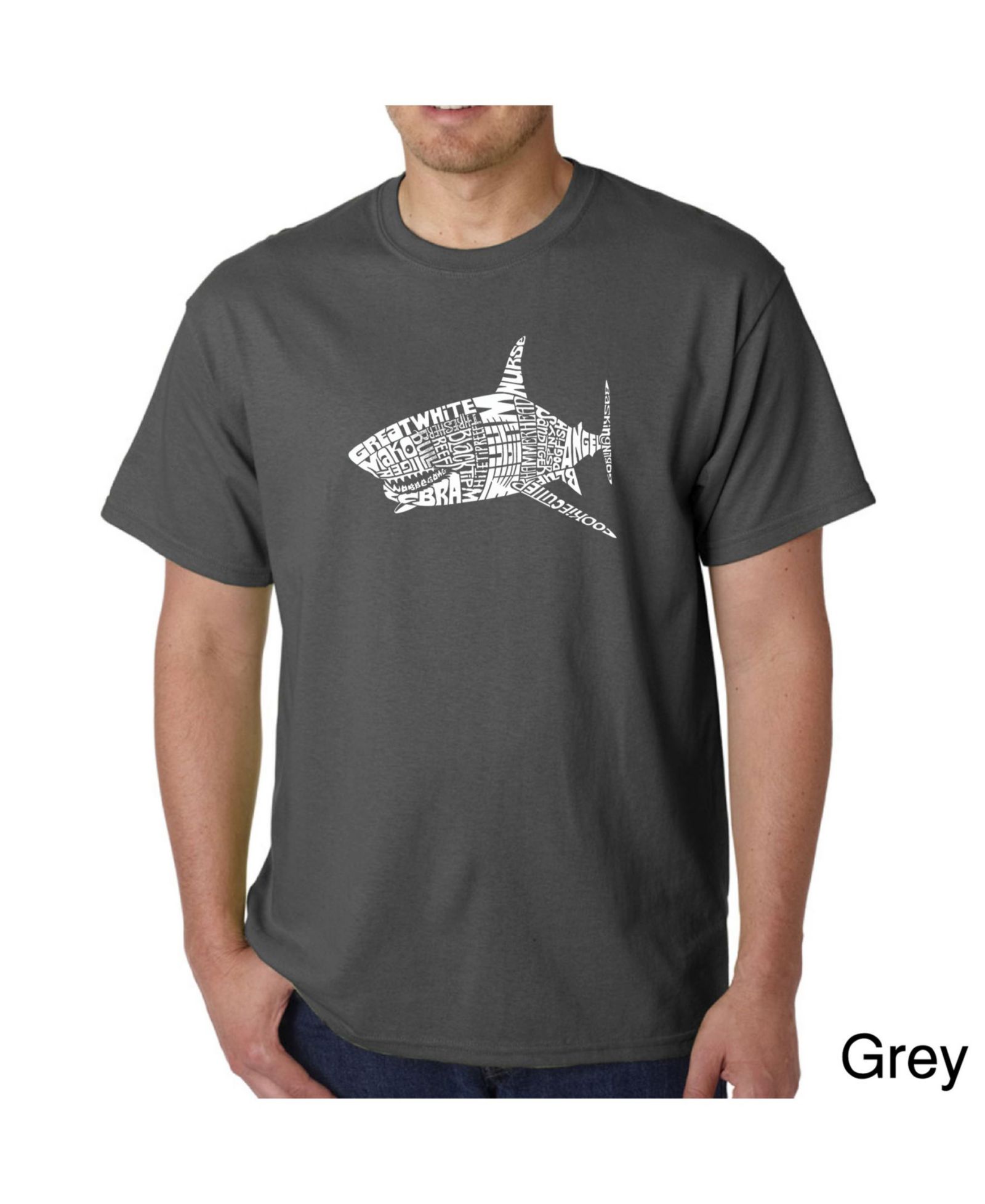 LA Pop Art Mens Word Art T-Shirt - Shark Species