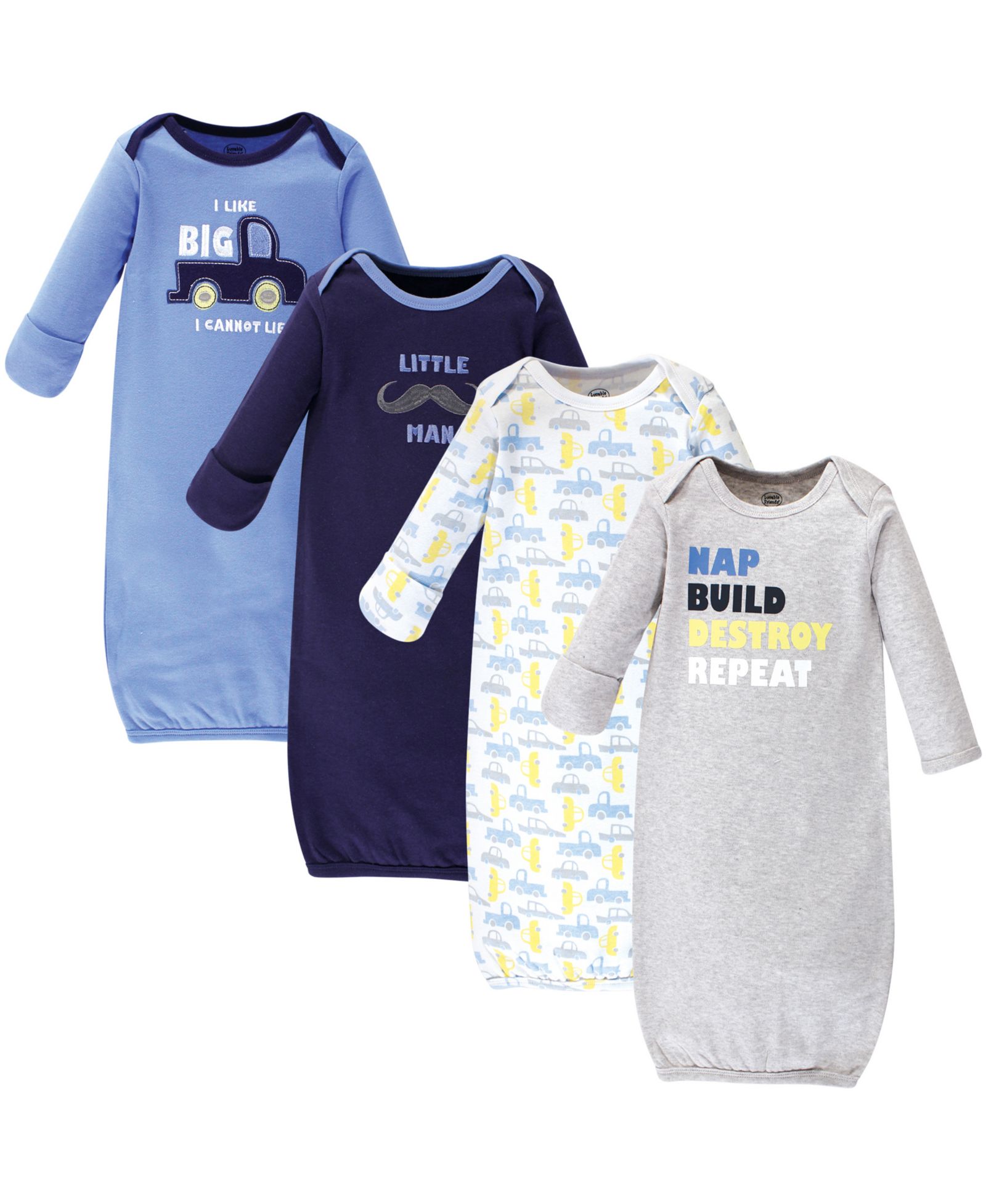 Luvable Friends Baby Boys Four Pack of Interlock Fabric Gowns