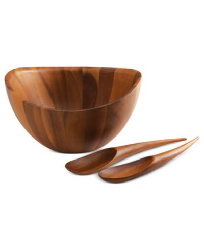 Nambe Harmony 3 Piece Wood Salad Bowl and Servers Set
