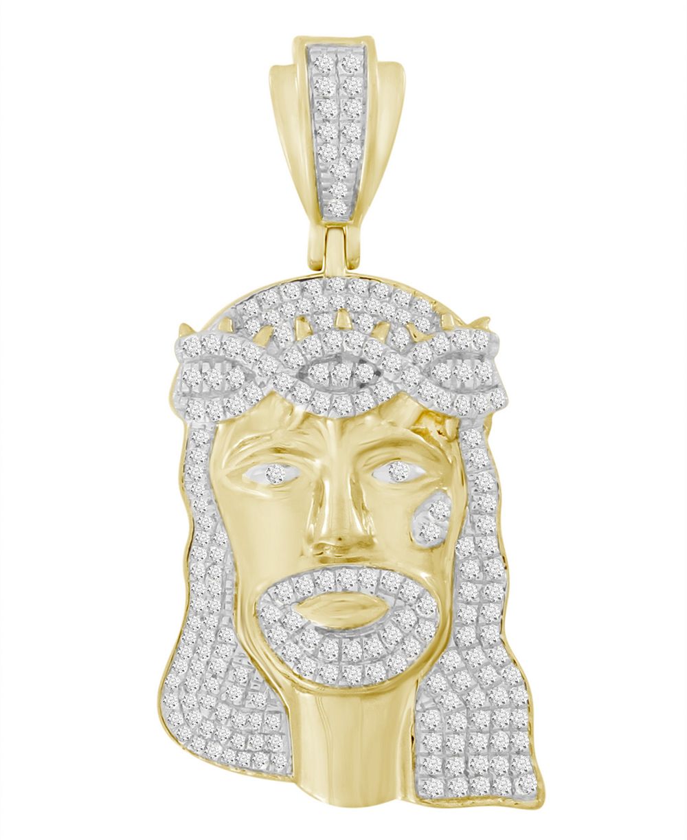 Мужской Diamond (1/2 ct.t.w.) Christ Head Pendant in 10k Yellow Gold