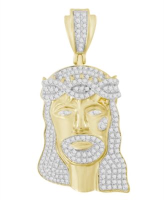 Men's Diamond (1/2 ct.t.w.) Christ Head Pendant in 10k Yellow Gold