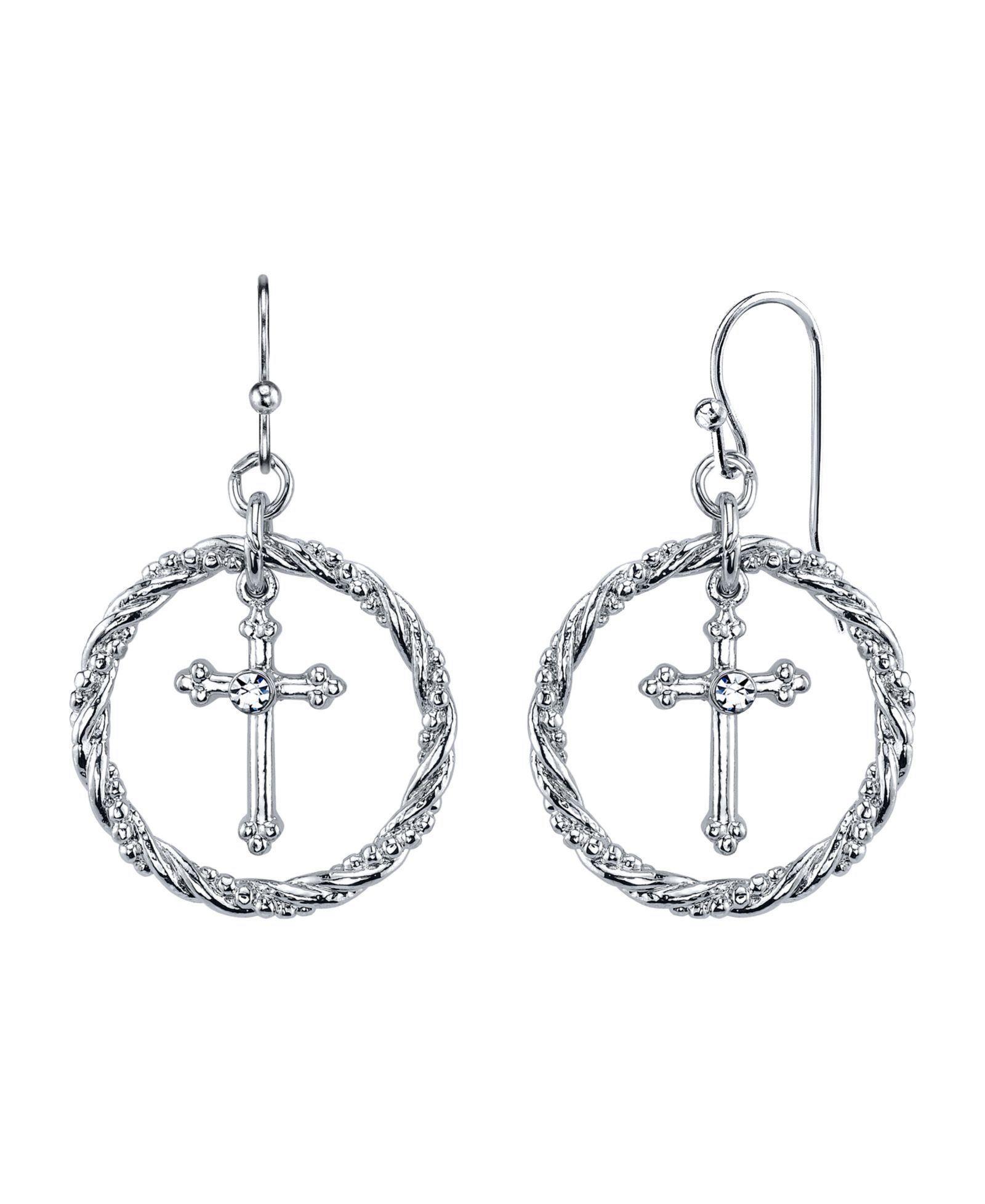 Серьги-подвески 2028 Silver Tone Suspended Cross Hoop Drop