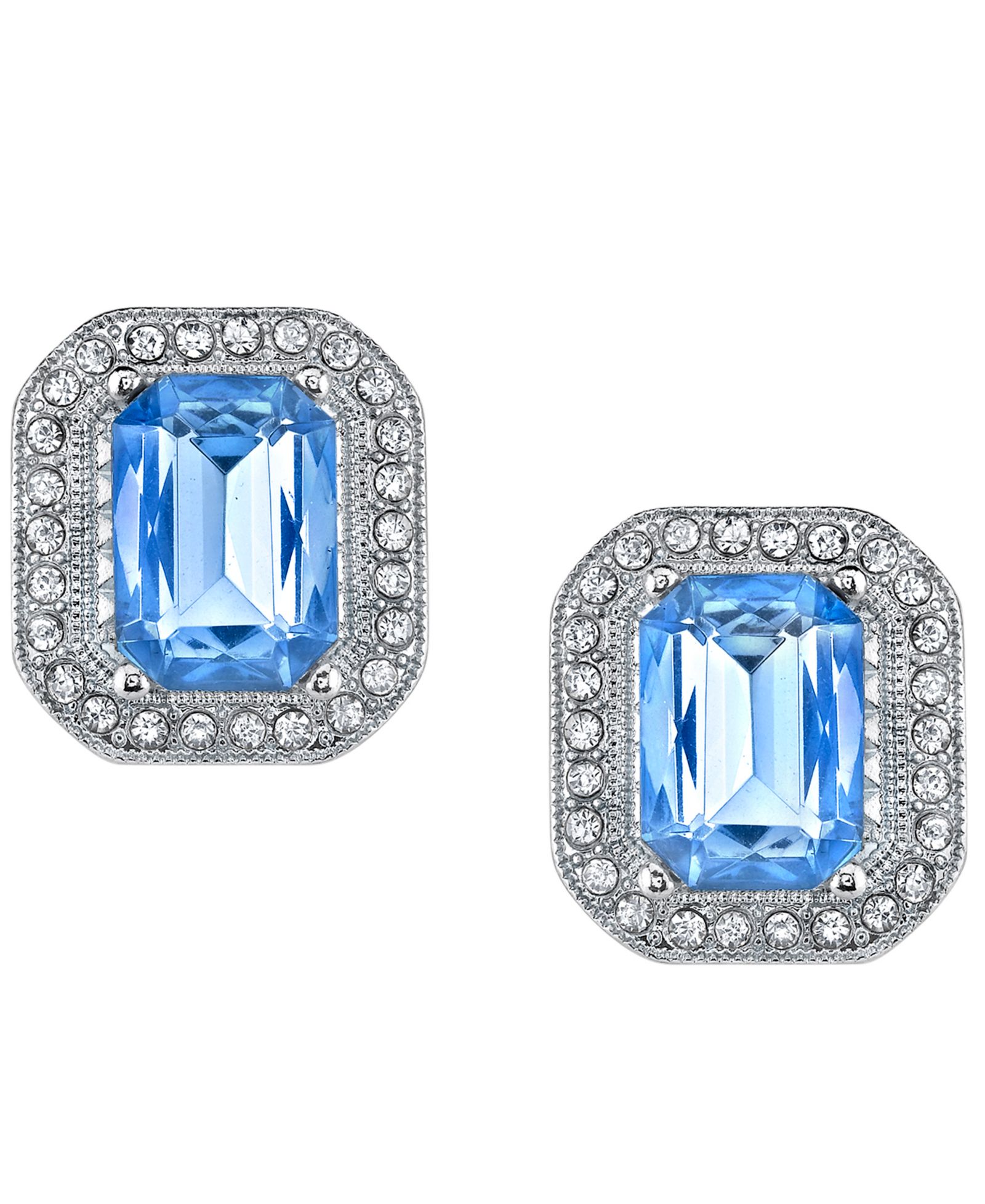 Серьги 2028 Silver-Tone Lt. Sapphire Blue с кристальной восьмиугольной кнопкой