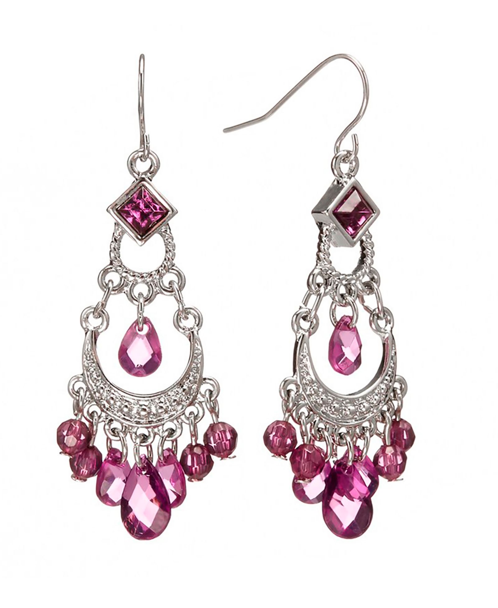 2028 Silver-Tone Amethyst Purple Crystal Chandelier Earrings