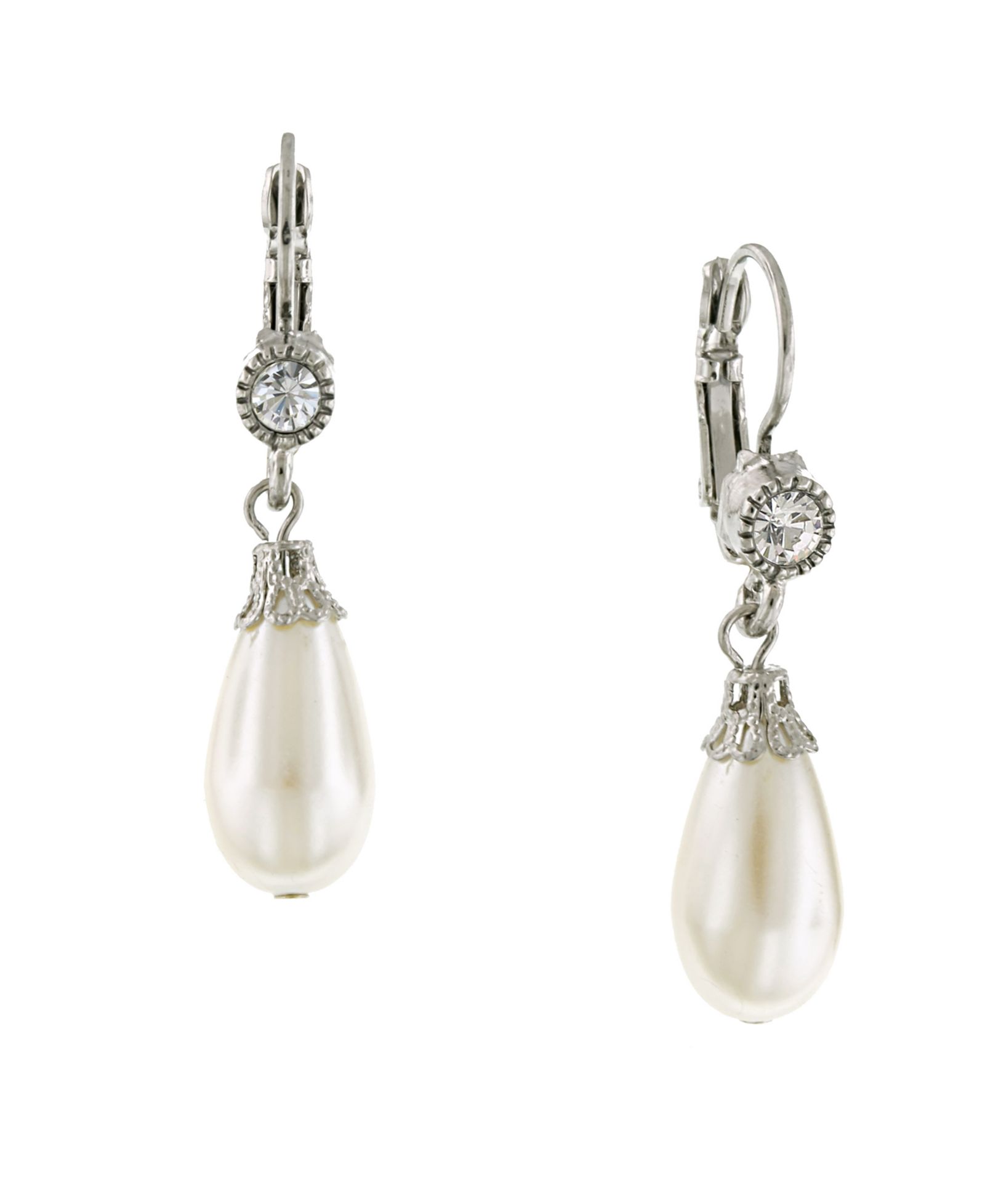 Серьги-подвески 2028 Silver-Tone Crystal and Simulated Pearl Drop