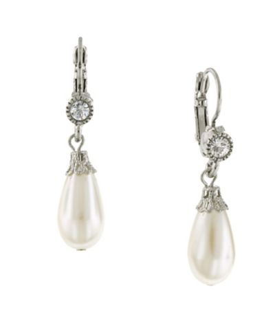 Серьги-подвески 2028 Silver-Tone Crystal and Simulated Pearl Drop