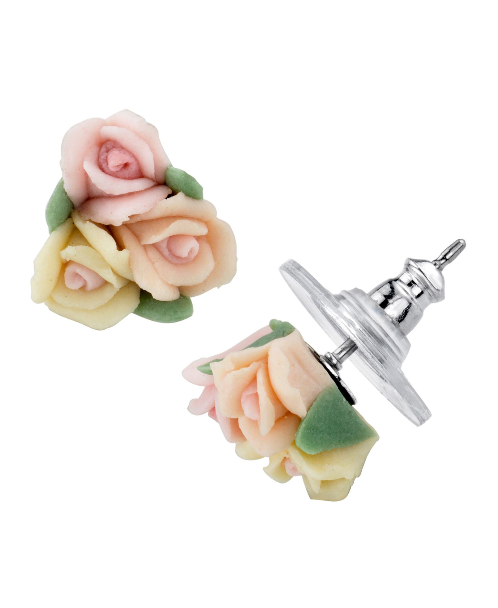 Серьги-кнопки 2028 Gold-Tone Ivory and Pink Porcelain Rose