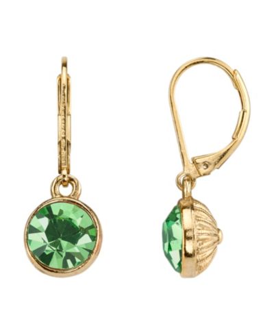Серьги-подвески с граненой каплей из золота 14K и зеленым камнем 2028