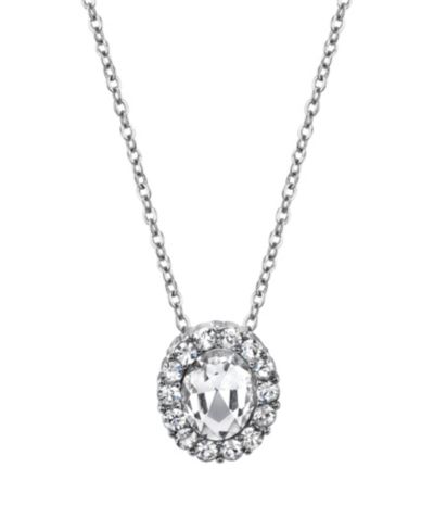 Подвеска 2028 Silver-Tone Crystal Oval Pendant Necklace 16" Adjustable