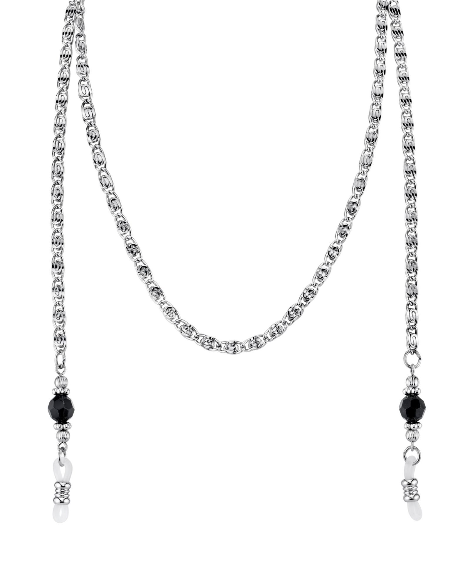 2028 Silver-Tone Chain Black Bead Eyeglass Holder 30"