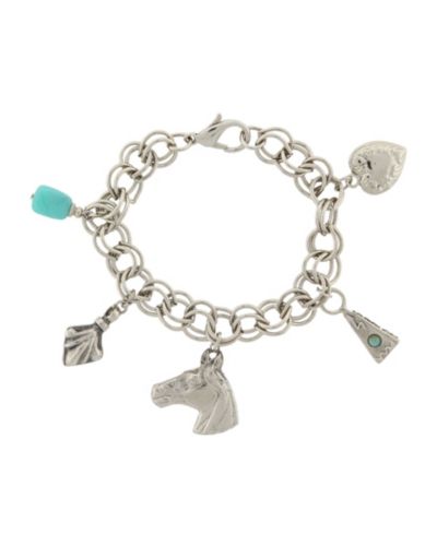 2028 Silver-Tone Turquoise Color Accents and Multi-Charm Bracelet
