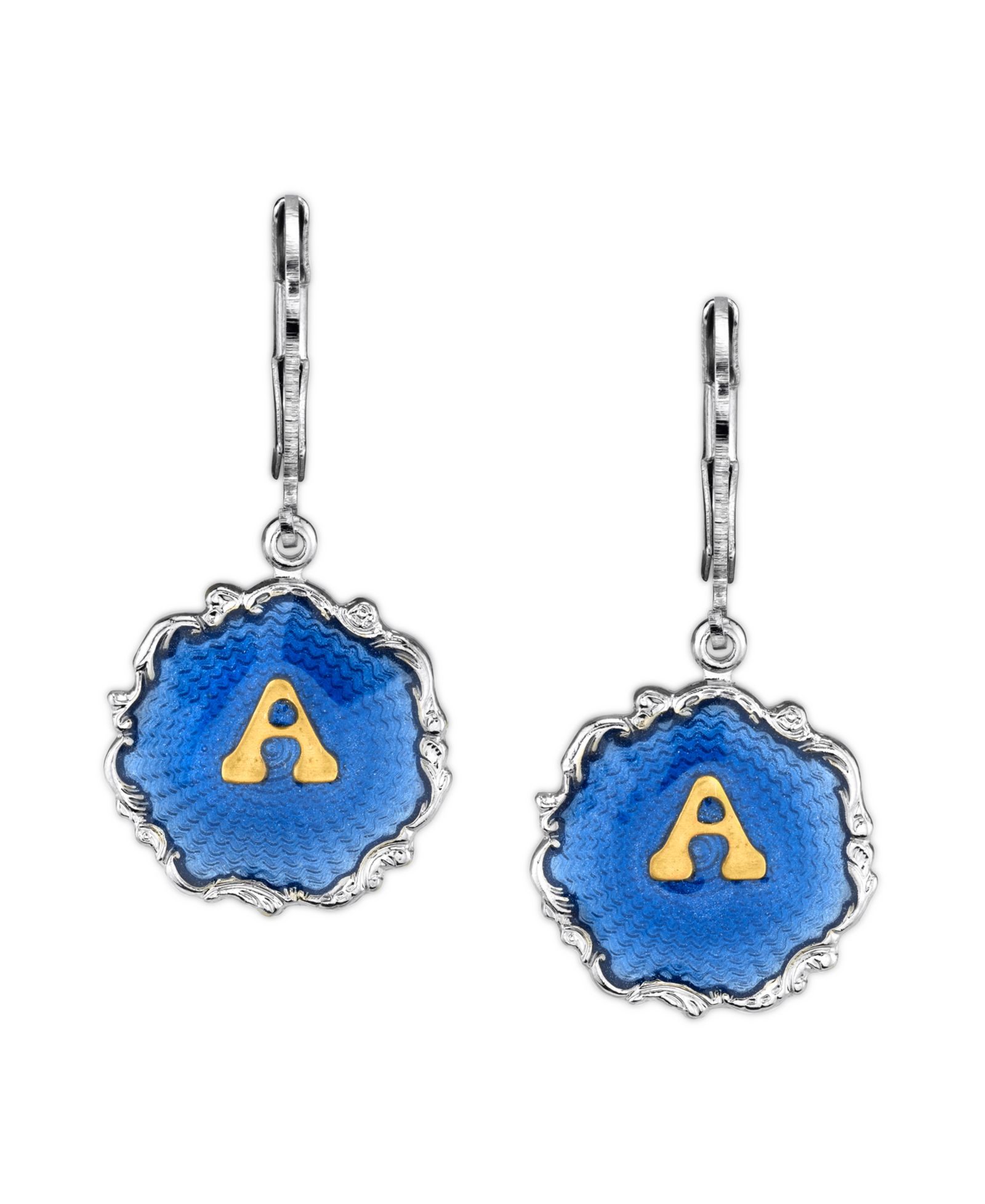 2028 Silver Tone Blue Enamel Gold Tone Initial Earrings