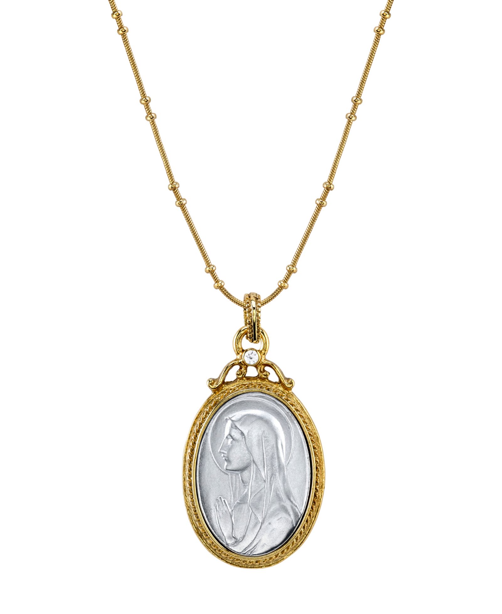 Медальон-кулон Symbols of Faith 14K Gold-Dipped Silver-Tone Crystal Virgin Mary, 20"