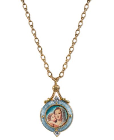 Подвеска-кулон Symbols of Faith 14K Gold-Dipped Blue Enamel Mary and Child 18"