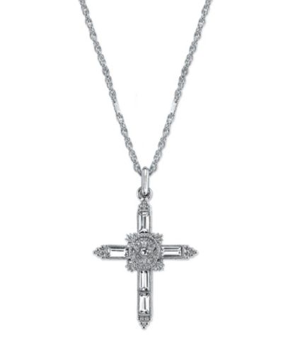 Серебряный кулон-крест с кристаллами Symbols of Faith 18"
